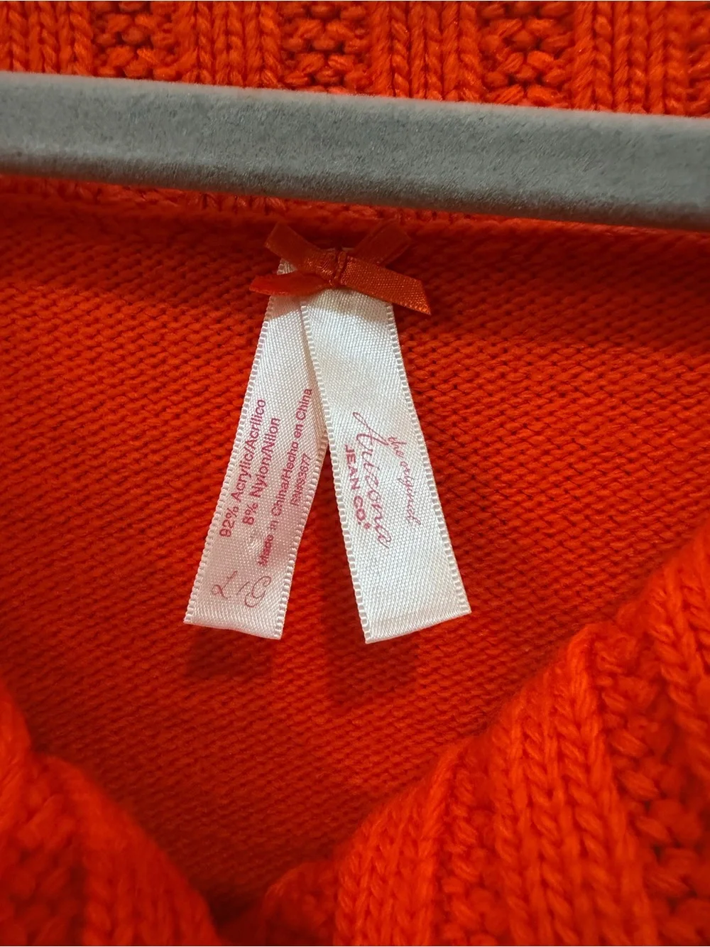 The Original Arizona Jean Co. Orange Cropped Cable Knit Shawl Collar Cardigan L